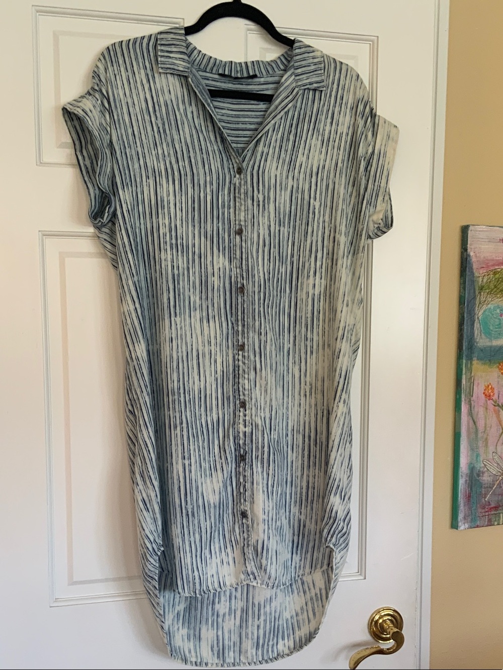 Velvet Heart Blue & White Striped Button Shirt Dress